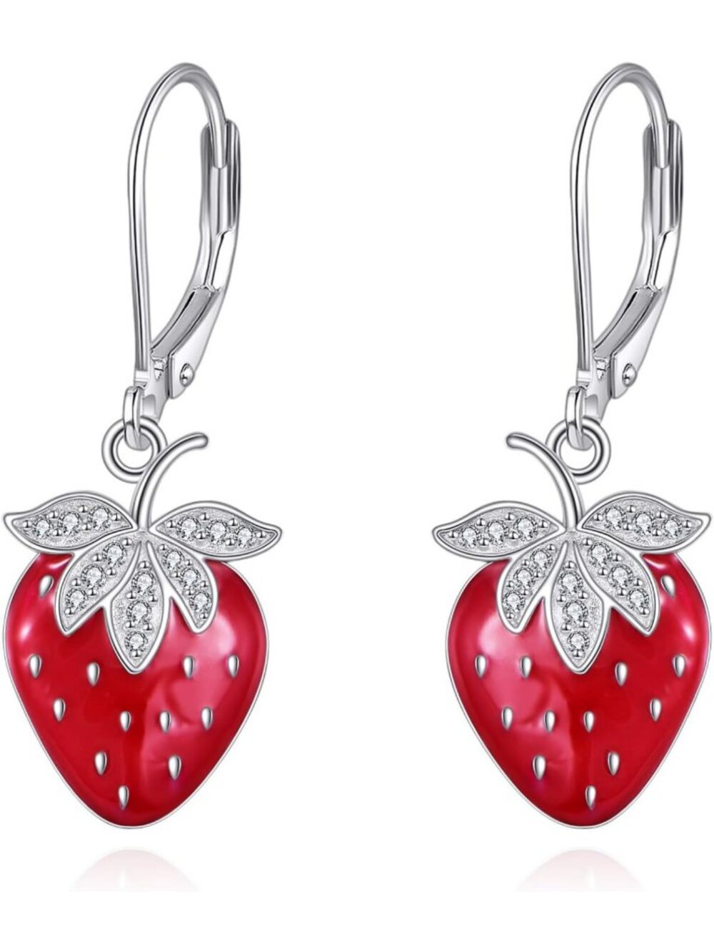 Colorful Fruit Dangle Earrings in 925 Sterling Silver - Strawberry, Watermelon